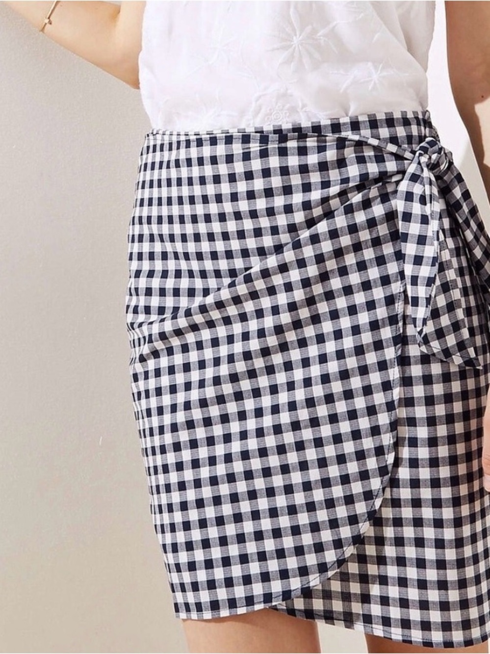 LOFT Blue and White Gingham Plaid Wrap Skirt